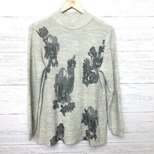 NEW Christopher & Banks Women's Sweater Ivory Grey Floral Tunic Mock Neck PXL